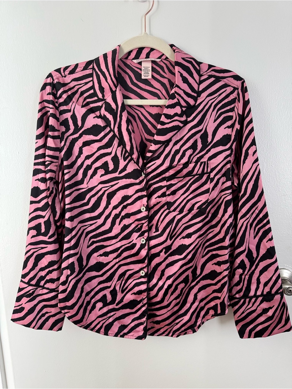 Victoria's Secret Pink and Black Zebra Print Button-Down Top